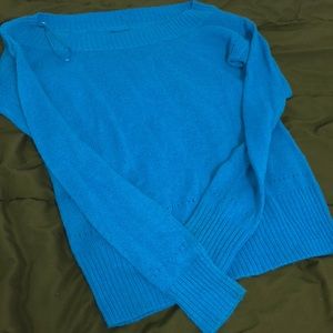 Blue Off The Shoulder Knit Sweater